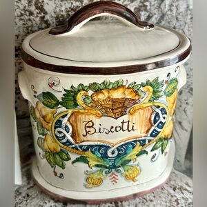 Vintage Large Covered Ceramic Handpainted Biscotti Jar La Piccola Bottega Italy